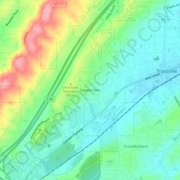 Mappa topografica Tutwiler Farm, altitudine, rilievo