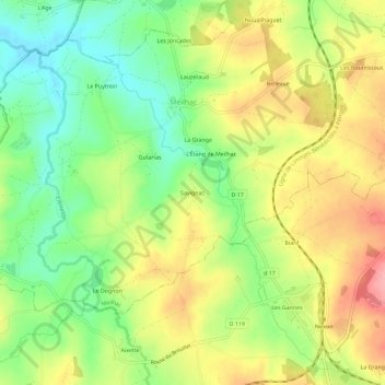 Mappa topografica Savignac, altitudine, rilievo