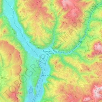 Mappa topografica Bolzano - Bozen, altitudine, rilievo