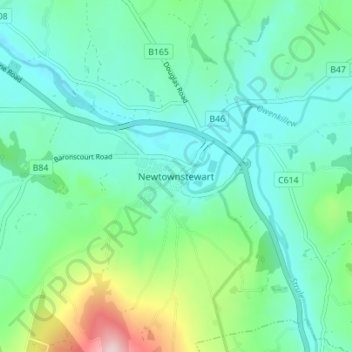 Mappa topografica Newtownstewart, altitudine, rilievo