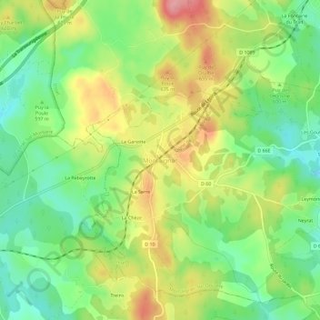 Mappa topografica Montaignac, altitudine, rilievo