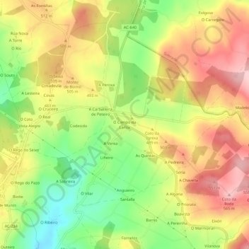 Mappa topografica O Campo da Lanza, altitudine, rilievo