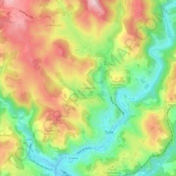 Mappa topografica Le Rodarel, altitudine, rilievo