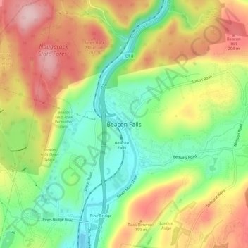 Mappa topografica Beacon Falls, altitudine, rilievo