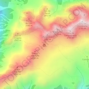Mappa topografica Passo delle Selle, altitudine, rilievo