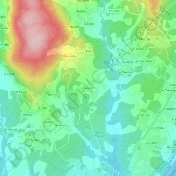 Mappa topografica O Bouzón, altitudine, rilievo