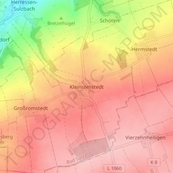 Mappa topografica Kleinromstedt, altitudine, rilievo