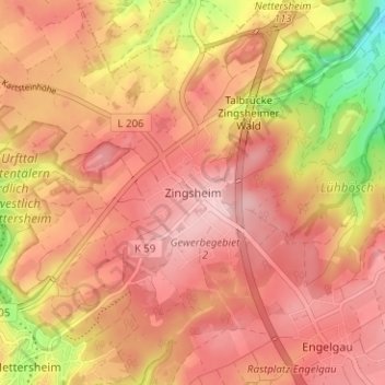 Mappa topografica Zingsheim, altitudine, rilievo