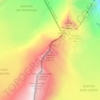 Mappa topografica Punta Giovanni Paolo II, altitudine, rilievo