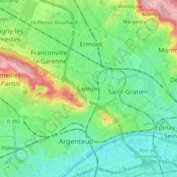 Mappa topografica Sannois, altitudine, rilievo