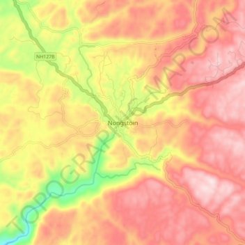 Mappa topografica Nongstoin, altitudine, rilievo