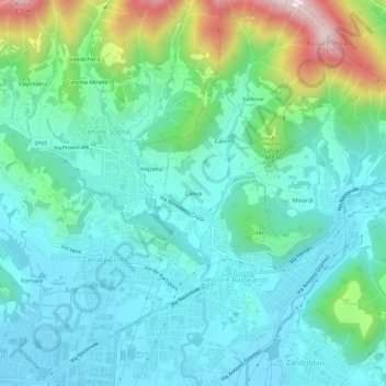 Mappa topografica Canva, altitudine, rilievo