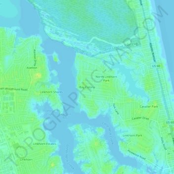 Mappa topografica Bay Colony, altitudine, rilievo