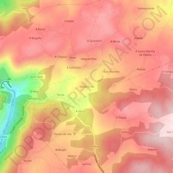 Mappa topografica Santa Cruz, altitudine, rilievo