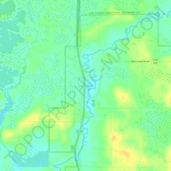 Mappa topografica Germfask, altitudine, rilievo