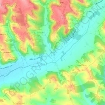 Mappa topografica Coupat, altitudine, rilievo