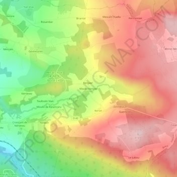 Mappa topografica Moulin Kergaer, altitudine, rilievo