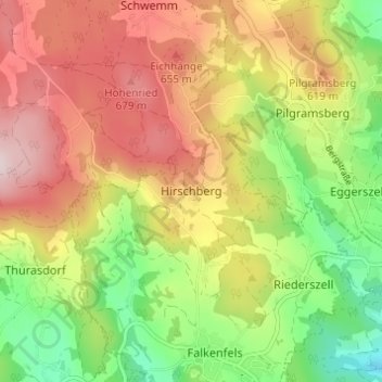 Mappa topografica Hirschberg, altitudine, rilievo