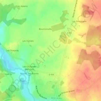 Mappa topografica Velin, altitudine, rilievo