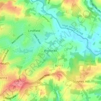 Mappa topografica Walstead, altitudine, rilievo