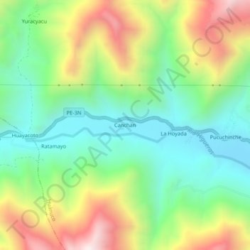Mappa topografica Canchan, altitudine, rilievo