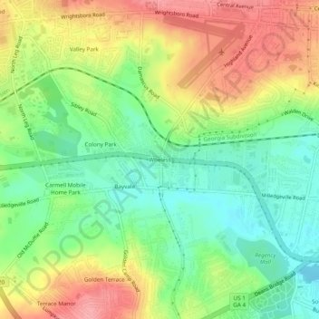 Mappa topografica Wheless, altitudine, rilievo