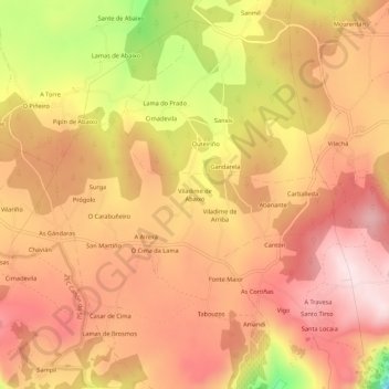 Mappa topografica Viladime de Abaixo, altitudine, rilievo