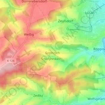 Mappa topografica Gorlitzsch, altitudine, rilievo