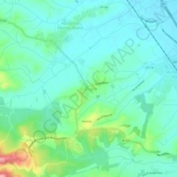 Mappa topografica Gracciano, altitudine, rilievo