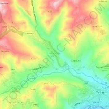 Mappa topografica Piano della Lenta, altitudine, rilievo