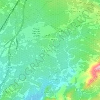 Mappa topografica Sant Pere Molanta, altitudine, rilievo
