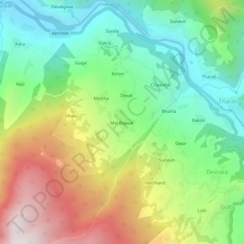 Mappa topografica Mal Bajwar, altitudine, rilievo