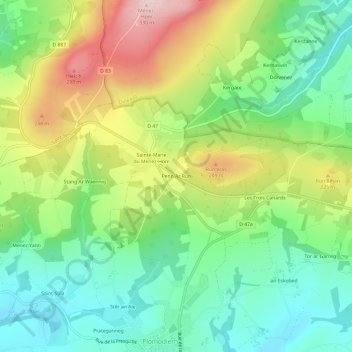 Mappa topografica Penn Ar Run, altitudine, rilievo