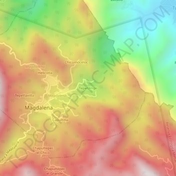 Mappa topografica Tepetzingo, altitudine, rilievo