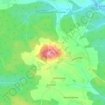 Mappa topografica Hohenberg, altitudine, rilievo