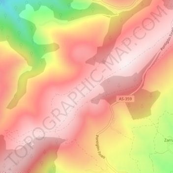 Mappa topografica Pena el Caleyo, altitudine, rilievo