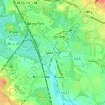 Mappa topografica Platt Bridge, altitudine, rilievo