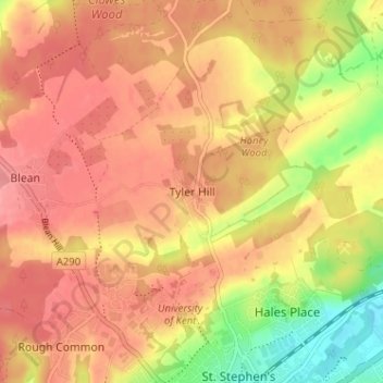 Mappa topografica Tyler Hill, altitudine, rilievo