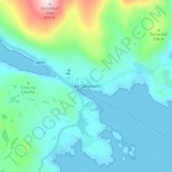 Mappa topografica Tarbert, altitudine, rilievo