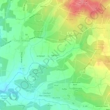 Mappa topografica Jean Petit, altitudine, rilievo