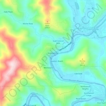 Mappa topografica Guernewood, altitudine, rilievo