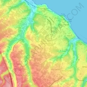 Mappa topografica San Pietro, altitudine, rilievo