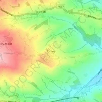 Mappa topografica Emley, altitudine, rilievo