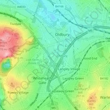 Mappa topografica Birchfield, altitudine, rilievo