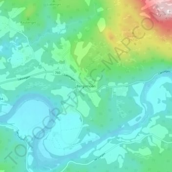 Mappa topografica Bergsmoen, altitudine, rilievo
