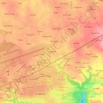 Mappa topografica Beg ar Groas, altitudine, rilievo
