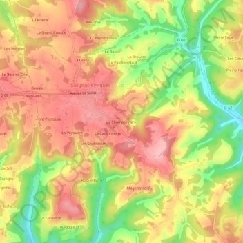 Mappa topografica La Champonnerie, altitudine, rilievo