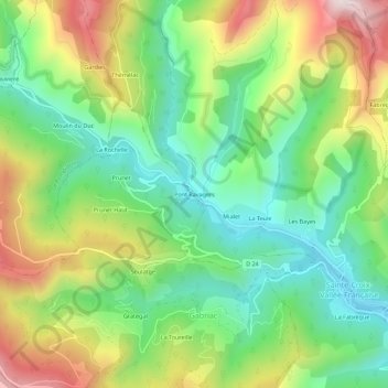 Mappa topografica Pont Ravagers, altitudine, rilievo
