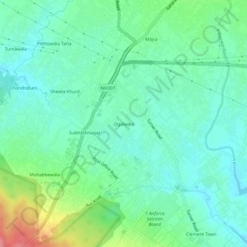 Mappa topografica Ogalwāla, altitudine, rilievo