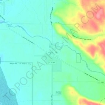 Mappa topografica Rapid City, altitudine, rilievo